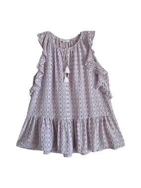 MADEWELL Women's M Lily Silk Top Sleeveless Ruffle Tassel Tie Purple White 38"